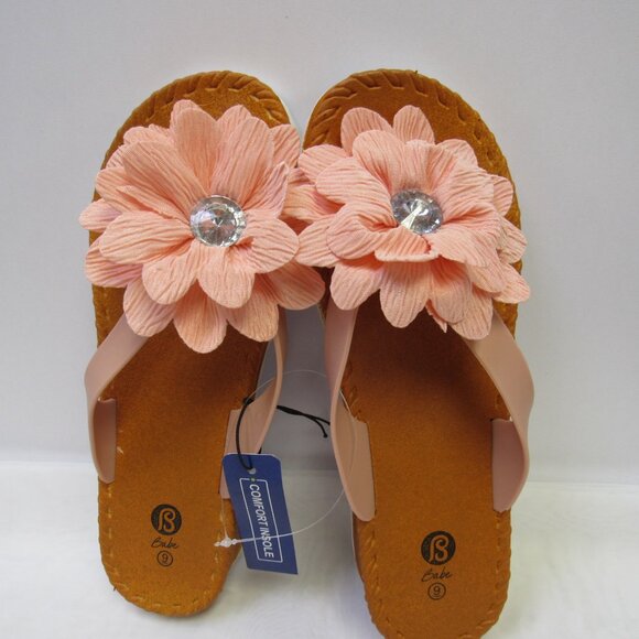 Women's Peachy Pink Flower Floral Design Summer Sandals Wedge Slides - Picture 1 of 8